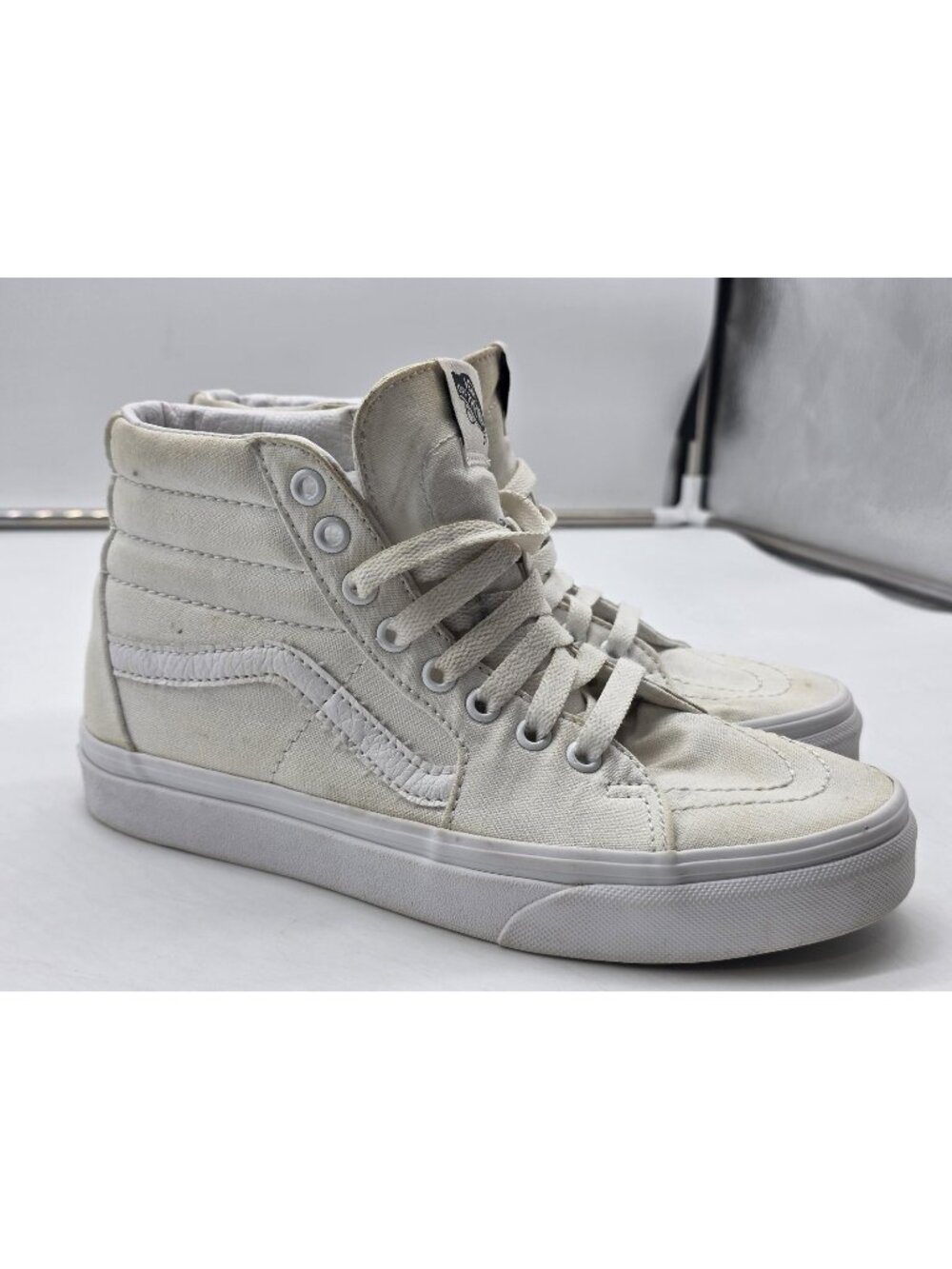 Vans Sk8-Hi Shoes Mens Size 6 White Canvas Stained High Top Sneakers 500714